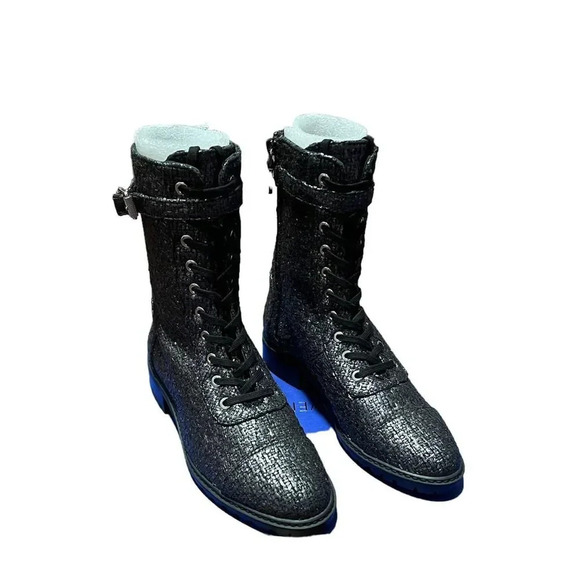 STUART WEITZMAN Tweed Tweed Metallic Pattern Combat Boots Size 6 - Picture 1 of 6